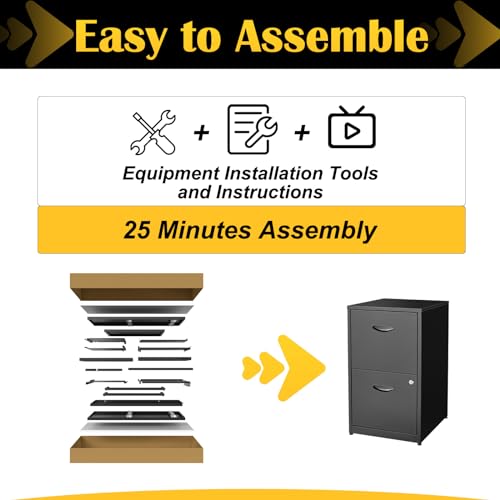 SteeLoong 2 Drawer File Cabinets,Metal Office File Cabinet with Lock,Black - color: Black, style: 2 Drawer Light Duty