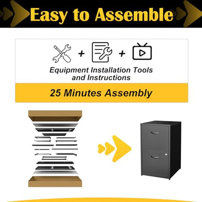 SteeLoong 2 Drawer File Cabinets,Metal Office File Cabinet with Lock,Black - color: Black, style: 2 Drawer Light Duty