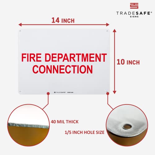 TRADESAFE Fire Department Connection Sign - FDC Wall Signs, Quick Install Aluminum Safety Sign, Light Reflective, UV-Resistant, Waterproof, 14” X 10” Fire Safety Signs For Business - style: Fire Department Connection