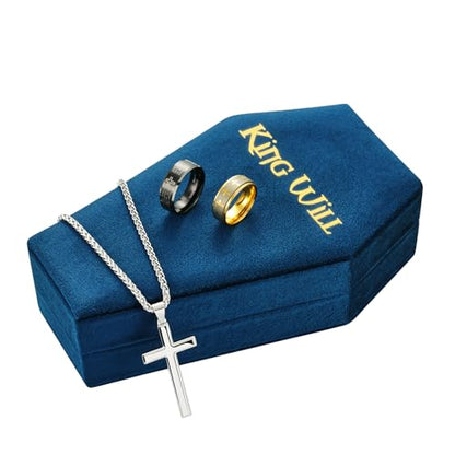 Mens Velvet Ring Box Organizer Coffin-Shape Unisex Storage Case for Rings - color: Blue&White