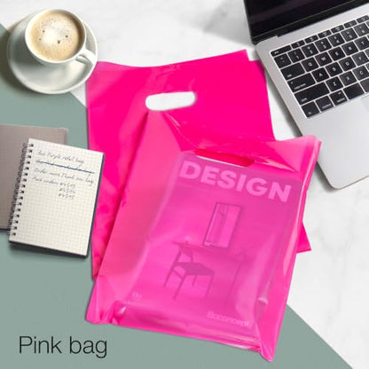 Choice Marts 100 Pink Plastic Bags With Handles 9x12 Merchandise Bags - color: Pink