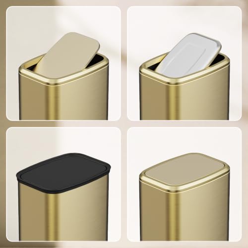 8L/2.1 Gallon Small Bathroom Trash Can with Lid, Swing-Top Rectangular Waste Bin, Stainless Steel Garbage Can for Home, Office, Toilet, Bedroom, Living-Room (Gold) - color: Gold