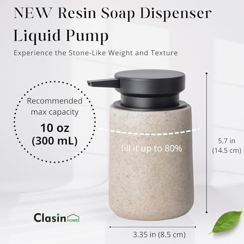 Clasin Home Liquid Soap Dispenser with Easy-to-Press Pump, 10 oz Refillable Hand Soap Dispenser with Extended Spout for Bathroom Kitchen Dish Lotion, Modern Stone Texture (Beige) - color: Beige