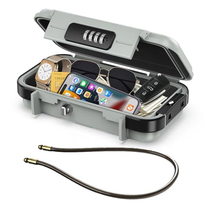 LOFICOPER Portable Safe Box, 4 Digit Combination Security Case, Waterproof Travel Lock Box, Small Beach Safe with Removable Chain, for Sports, Travel, Home, Office, Grey - color: Grey