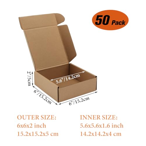 PHAREGE 50 Pack 6x6x2 inch Small Shipping Boxes, Brown Mailing Boxes - color: Brown, size: 6x6x2 inch 50 Pack