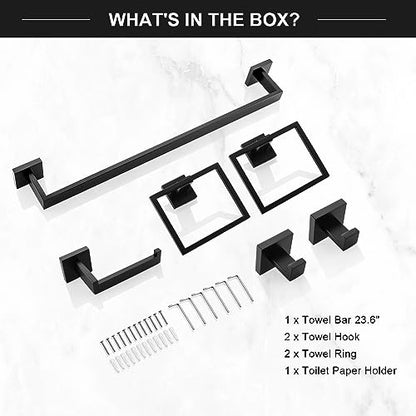 TQKAG 6-Piece Towel Bar Set, 23.6 Inch Bathroom Hardware Set, Matte Black - color: Matte Black, size: 6-Pieces Set-A