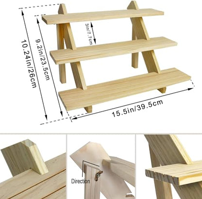 3 Tier Earring Display Stands For Selling, Retail Display Riser Earring, Ring Holder Stand, Removable Countertop Small Merchandise Display Stand, for Figures,Cupcake, Photo (Wood color) - color: Wood