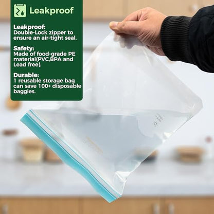 SPLF 8 Pack Reusable Gallon Freezer Bags Dishwasher Microwave Safe - size: Gallon