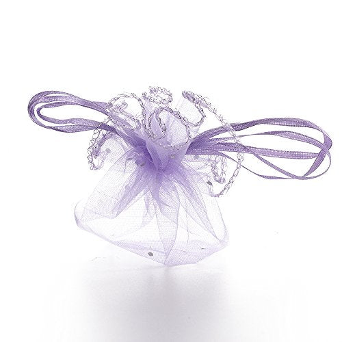 100Pcs 9.8 Inch Round Organza Bags, Drawstring Tulle Wedding Party Favor Pouch Christmas Candy Gift Bags (Light Purple) - color: Light Purple