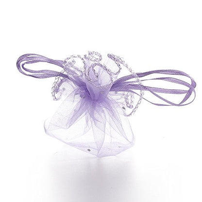 100Pcs 9.8 Inch Round Organza Bags, Drawstring Tulle Wedding Party Favor Pouch Christmas Candy Gift Bags (Light Purple) - color: Light Purple
