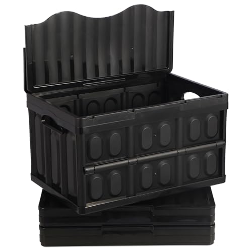 3-Pack Plastic Collapsible Storage Bins with Lids, - color: 45L 3PK ( All Back)