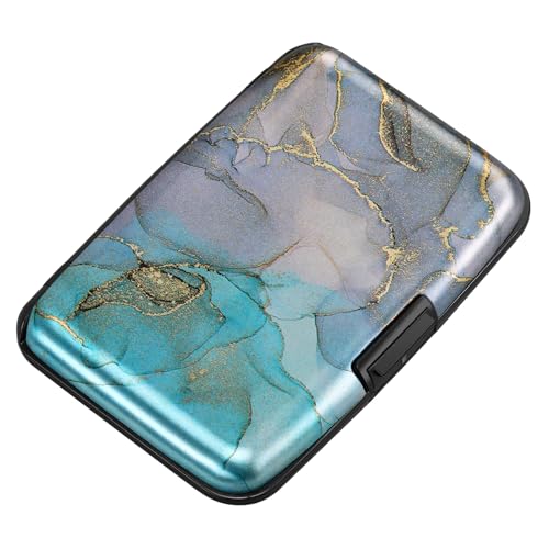 ELFISH Mini RFID Aluminum Wallet Credit Cards Holder Business Card Case Metal ID Case for Men Women（Blue Purple Marble - color: Blue Purple Marble