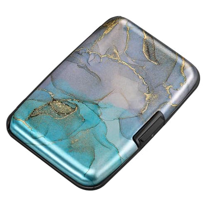 ELFISH Mini RFID Aluminum Wallet Credit Cards Holder Business Card Case Metal ID Case for Men Women（Blue Purple Marble - color: Blue Purple Marble
