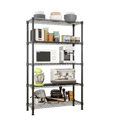5-Tier Shelf, Adjustable Wire Metal Rack Shelving, Heavy Duty Standing Storage Shelves, Garage, Kitchen, Office, Bathroom, Shelfs Easy Assembly, 35" W x 14" D x 71" H, Black - color: Black, size: 5-tier 35.43"W x 13.78"D x 70.87"H