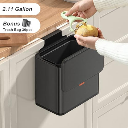 Mbillion 1.05 Gal Brushed Black Hanging Stainless Steel Compost Bin - color: Brushed Black, size: 1.05 Gal