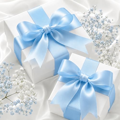 KINGLAKE Double Faced Light Blue Satin Ribbon - 1-1/2 Inch x 50 Yards - color: Light Blue