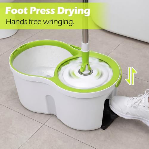 Masthome Spin Mop Bucket Set,Small Mop Bucket System with 3 Microfiber Pads - color: White