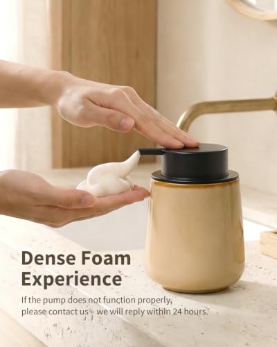Bosilunlife Ceramic Foaming Soap Dispenser - 12Oz Bathroom Countertop Kitchen Dish Soap Pump Dispenser Foam Soap Dispenser - Coffee - color: Coffee