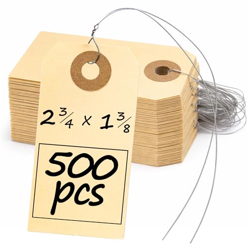 Perco Manila Shipping Tags with Metal Wires — Small Durable Blank Paper Tags 2¾″ x 1⅜″ — Ideal for Labeling and Inventory Use — Box of 500 - size: Small Tags (500 pack), style: With Wire Strings