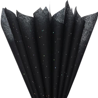 SUNCOLOR 36 Sheets Glitter Black Tissue Paper for Gift Bags, 20 x 20 Inch Sparkling Wrapping Tissue for Halloween, Crafts & Party Packaging - color: Black