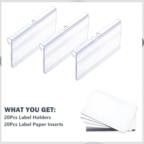 Diteje 20 Pack Wire Shelf Label Holders with Paper Inserts,2.36x1.50inch - size: 2.36x1.65in