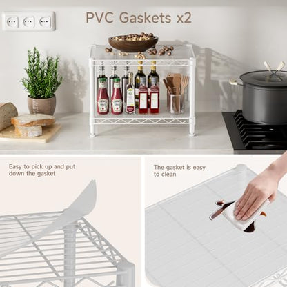 Golpart Small 2 Tier Shelves Storage Wire Shelving Unit Metal Shelf Gasket - color: White, size: 2-Tier(11.7 "D X 17.7"W X 12.2"H)