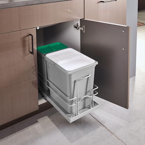 Rev-A-Shelf Undermount Trash Can & Recycle Bin w/Soft-Close, 15L/8L