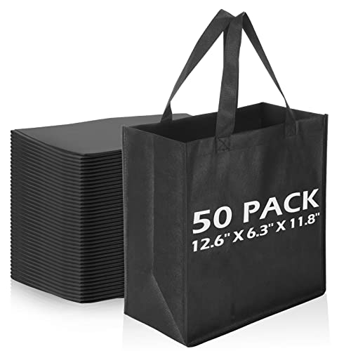 Reginary 50 Pcs Reusable Tote Bags Shopping Bags Non Woven, Black - color: Black