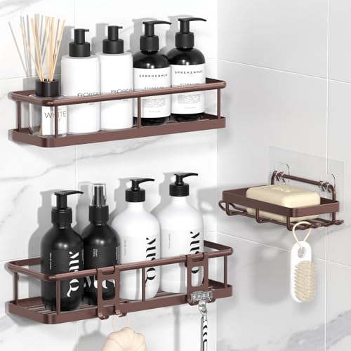 YASONIC Shower Caddy Adhesive, Rustproof Shower Organizer with Soap Holder, Large Capacity Shower Shelves for Inside Shower, No Drilling Bathroom Organizers and Storage for Home Decor（3 Pack Bronze） - color: Bronze