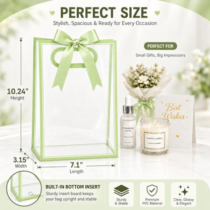 ROVIBIOBIO 12 Pack Clear Gift Bags with Handles, Sage Green - color: Sage Green