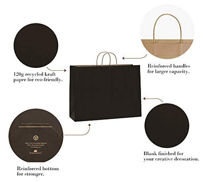 BagDream Kraft Black Paper Bags with Handles 16x6x12 Inch Large 100Pcs Bulk - color: Black