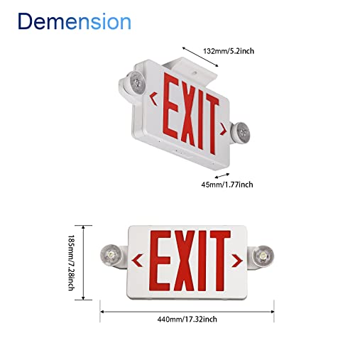 GZRUIYANG Exit Sign With Emergency Lights Red, LED Exit Light With Battery Backup, UL 924 Certified, AC 120/277V, Commercial Lights Combo for Business - 2 Pack - color: White Housing Red Letter, size: 2 Pack