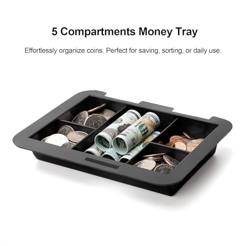 Jssmst Locking Medium Steel Cash Box with Money Tray,Lock Box,Blue - color: Blue, size: M(7.87")