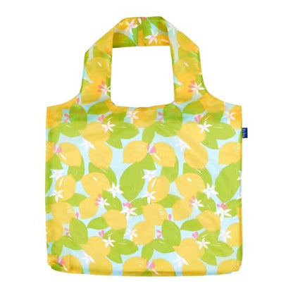 rockflowerpaper Reusable Grocery Bags - Washable, Foldable, Packable Tote, Large Handles, Heavy Duty, Zippered Top Pouch - color: Lemon Blossoms