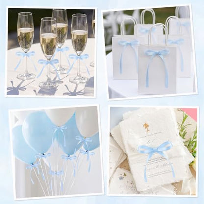 30 Pack Bow Cake Toppers Light Blue Ribbons Bows for Cake - color: Blue