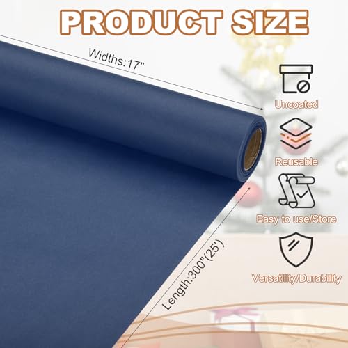 PATIKIL Wrapping Paper, 17" x 300"(25') 70 GSM Craft Paper Roll Kraft Packing Paper for Poster Bulletin Board, Gift Wrapping, Navy Blue - color: Navy Blue, size: 17" x 300"(25')