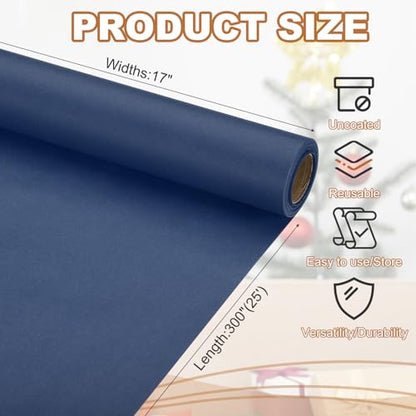 PATIKIL Wrapping Paper, 17" x 300"(25') 70 GSM Craft Paper Roll Kraft Packing Paper for Poster Bulletin Board, Gift Wrapping, Navy Blue - color: Navy Blue, size: 17" x 300"(25')