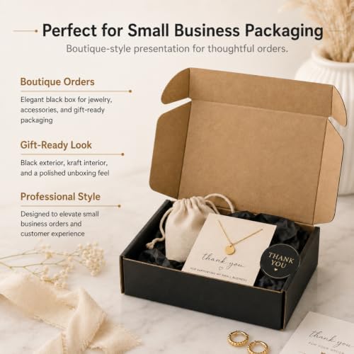 9x6x2 Inches Shipping Boxes Pack of 25, Black Corrugated Cardboard Boxes for Small Bussiness, Packing and Mailing - size: 9 x 6 x 2 inch