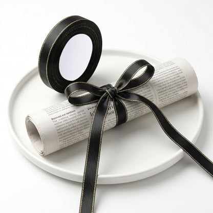 Satin Ribbon with Gold Edge, Double Faced Satin Gold Border Fabric Ribbons