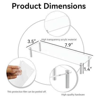 Acrylic Display Risers Set of Three Clear Rectangular Stands with Metal Support Posts for Cake Stand Styling Countertop Tiered Organizer Small Size Transparent One Piece
