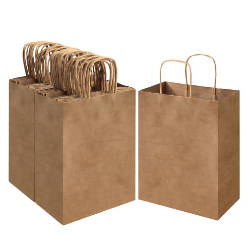 ECOEXTRA Brown Kraft Paper Bags 100 Pack 8x4.5x10.8 in Medium with Handles - color: Brown, size: 1 Count (Pack of 100)