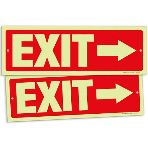 iSYFIX Exit Signs with Directional Right Arrow, 2 Pack, 12x4 Inch - color: Plastic Right Glow, size: 2 Pk 12x4