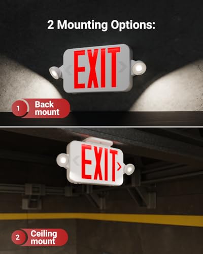 Sunco Red Exit Signs with LED Emergency Lights & Backup Battery