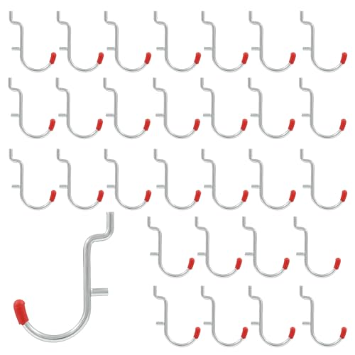 30Pcs Metal Pegboard J Hooks, 1/4", Red Head - color: Red, size: 30pcs