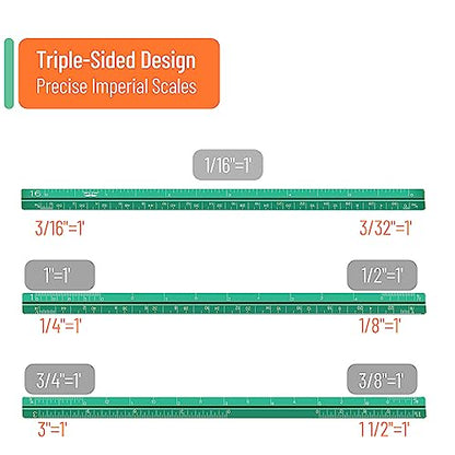 Mr. Pen- Small Architectural Scale Ruler, Aluminium, 6 Inch, 2 Pack - color: B. Green & Orange