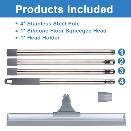 17.3" Floor Squeegee，Squeegee Broom for Floor with 62" Long Handle, Shower Squeegee for Tile Shower Walls,Garage, Deck, Bathroom, Glass,Window, Concrete Floor - size: 17.3"