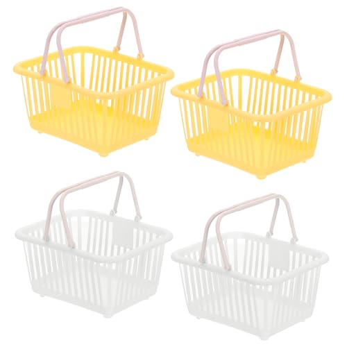 PATIKIL 4PCS Mini Shopping Basket, Small Plastic Basket Mini Storage Basket Grocery Tiny with Handles Organizer Filtered Water for Organizing Toys Eggs Fruits Snacks, White/Yellow - color: White,Yellow