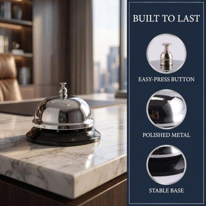 Veemoon Service Bell Classic Reception Bell for Restaurant Home Kitchen Desk Call 3.93 X 3.93 X 2.75 in 1 Pack