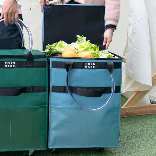 Reusable Grocery Bag with Wheels, Medium Blue Rolling Tote - color: Blue, size: Medium