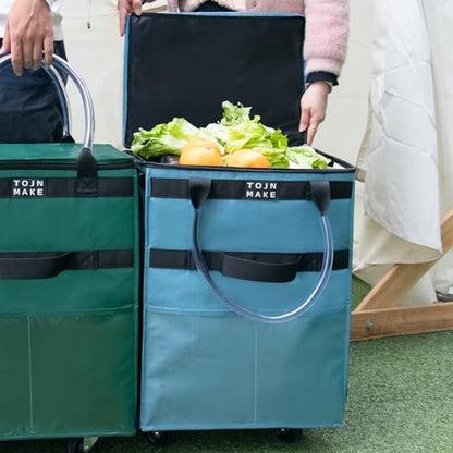 Reusable Grocery Bag with Wheels, Medium Blue Rolling Tote - color: Blue, size: Medium